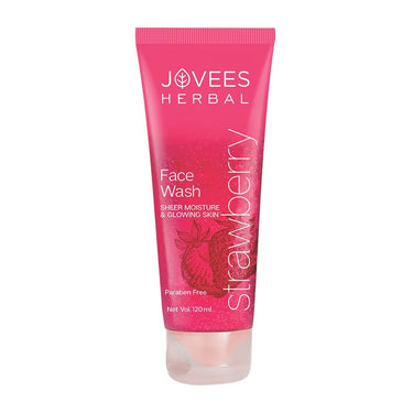 Jovees Herbal Strawberry Face Wash For Hydrating & Glowing Skin with Strawberry Ext. | Gentle Cleanser For Brightens Skin, Removes Pigmentation | For Normal to Dry Skin Types - 120ML